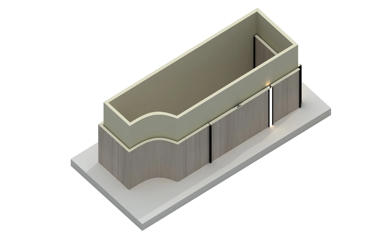 Catalog installation detail showing metal edge trims, panel joints and corner profiles