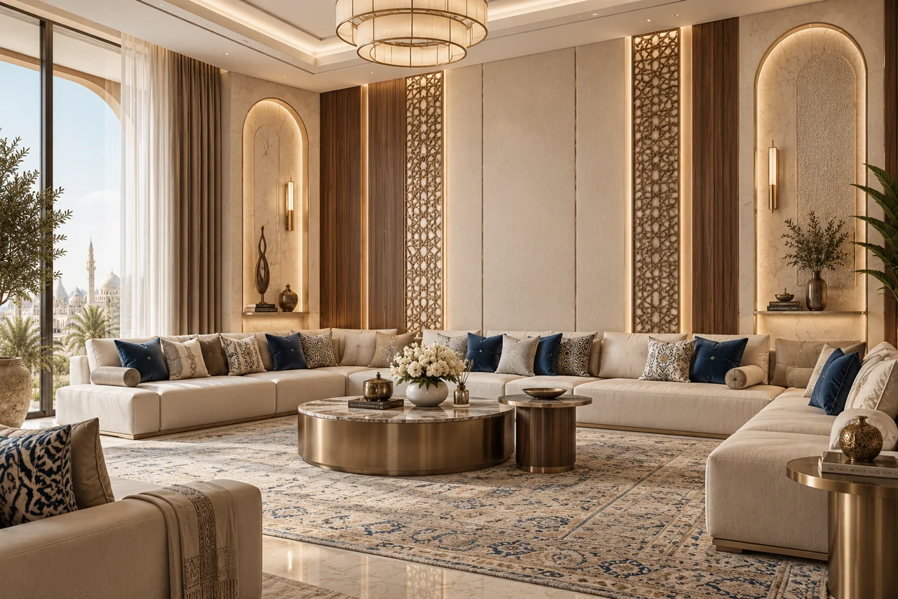 Concept interior material palette for Arabic Majlis