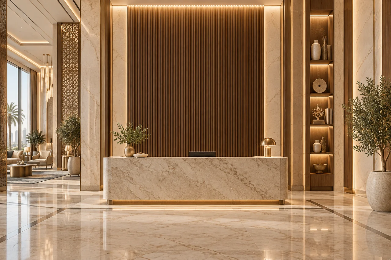 Concept interior material palette for Hotel & Reception